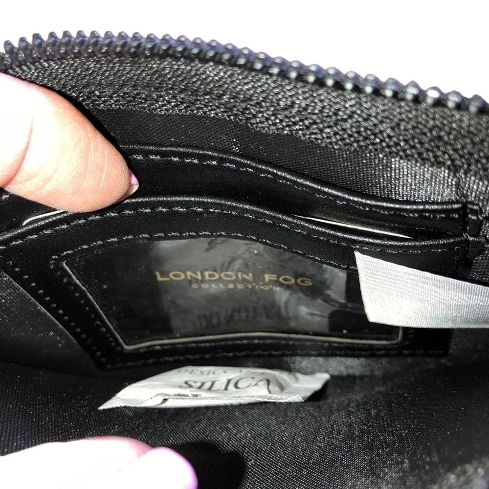 London Fog Danica Black Croc Embossed Wristlet